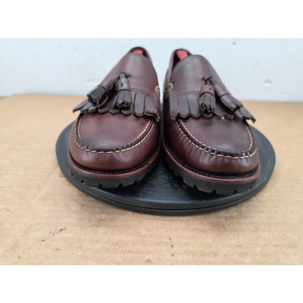 Sebago Vintage Made in USA  Brown Leather Kiltie Tassel Loafers Mens 13D